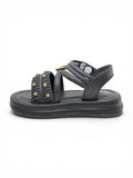 Bunny Applique Detailed Button Closure Sandals - Black