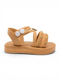 Bunny Applique Detailed Button Closure Sandals - Brown