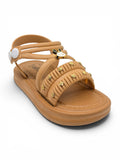 Bunny Applique Detailed Button Closure Sandals - Brown