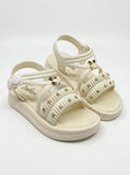 Bunny Applique Detailed Button Closure Sandals - Cream