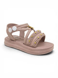 Bunny Applique Detailed Button Closure Sandals - Mauve