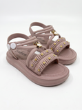 Bunny Applique Detailed Button Closure Sandals - Mauve