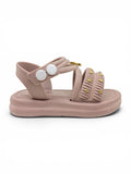 Bunny Applique Detailed Button Closure Sandals - Mauve