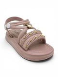 Bunny Applique Detailed Button Closure Sandals - Mauve