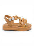 Flower Applique Detailed Button Closure Sandals - Brown