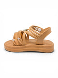 Flower Applique Detailed Button Closure Sandals - Brown