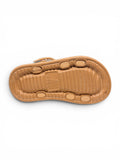 Flower Applique Detailed Button Closure Sandals - Brown