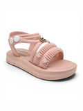 Flower Applique Detailed Button Closure Sandals - Pink