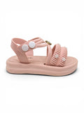 Flower Applique Detailed Button Closure Sandals - Pink
