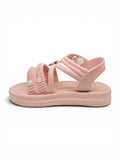 Flower Applique Detailed Button Closure Sandals - Pink