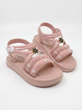 Flower Applique Detailed Button Closure Sandals - Pink