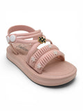Flower Applique Detailed Button Closure Sandals - Pink