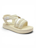 Flower Applique Detailed Button Closure Sandals - Cream