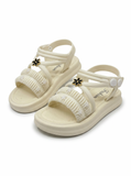 Flower Applique Detailed Button Closure Sandals - Cream