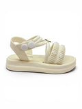 Flower Applique Detailed Button Closure Sandals - Cream