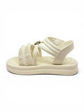 Flower Applique Detailed Button Closure Sandals - Cream