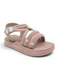 Flower Applique Detailed Button Closure Sandals - Mauve