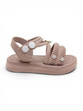 Flower Applique Detailed Button Closure Sandals - Mauve