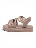 Flower Applique Detailed Button Closure Sandals - Mauve