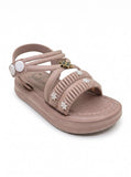 Flower Applique Detailed Button Closure Sandals - Mauve