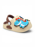 Dinosaur Applique Anti Slip Perforated Sling back Clogs - Beige