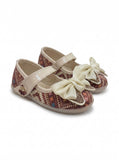 Bow Applique Detailed Velcro Closure Ballerinas - Cream
