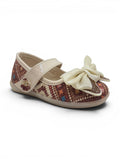 Bow Applique Detailed Velcro Closure Ballerinas - Cream