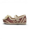 Bow Applique Detailed Velcro Closure Ballerinas - Cream