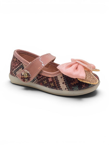 Bow Applique Detailed Velcro Closure Ballerinas - Rust