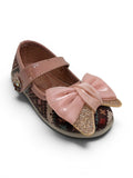 Bow Applique Detailed Velcro Closure Ballerinas - Rust