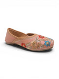 Floral Thread Work Embroidered & Sequins Embellished Mojaris - Peach
