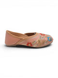 Floral Thread Work Embroidered & Sequins Embellished Mojaris - Peach