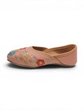 Floral Thread Work Embroidered & Sequins Embellished Mojaris - Peach