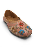 Floral Thread Work Embroidered & Sequins Embellished Mojaris - Peach