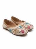 Floral Thread Work Embroidered & Sequins Embellished Mojaris - Cream