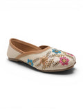 Floral Thread Work Embroidered & Sequins Embellished Mojaris - Cream