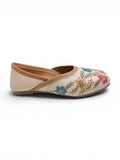 Floral Thread Work Embroidered & Sequins Embellished Mojaris - Cream