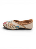 Floral Thread Work Embroidered & Sequins Embellished Mojaris - Cream