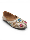 Floral Thread Work Embroidered & Sequins Embellished Mojaris - Cream