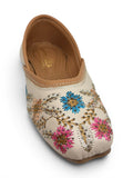Floral Thread Work Embroidered & Sequins Embellished Mojaris - Cream