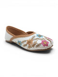 Floral Thread Work Embroidered & Sequins Embellished Mojaris - White
