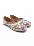 Floral Thread Work Embroidered & Sequins Embellished Mojaris - White