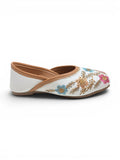 Floral Thread Work Embroidered & Sequins Embellished Mojaris - White
