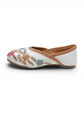 Floral Thread Work Embroidered & Sequins Embellished Mojaris - White