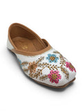 Floral Thread Work Embroidered & Sequins Embellished Mojaris - White