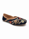 Floral Thread Work Embroidered & Sequins Embellished Mojaris - Black