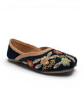 Floral Thread Work Embroidered & Sequins Embellished Mojaris - Black