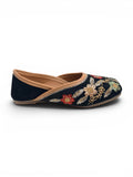 Floral Thread Work Embroidered & Sequins Embellished Mojaris - Black