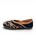 Floral Thread Work Embroidered & Sequins Embellished Mojaris - Black