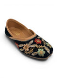 Floral Thread Work Embroidered & Sequins Embellished Mojaris - Black